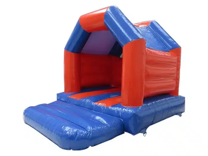 Red and blue inflatable bounce house with a simple design, spacious jumping area, and durable build. Perfect for events. Buy online now!